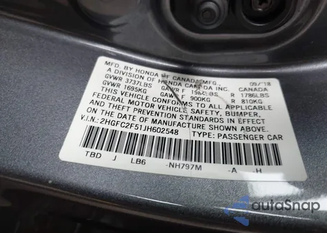 2018 Honda Civic Lx from USA, damaged, VIN 2HGFC2F51JH602548